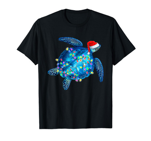 Sea Turtle Christmas Lights Santa Hat Funny Merry Christmas T-Shirt