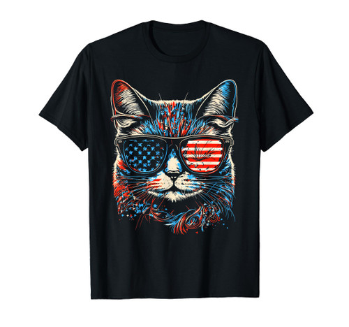 Fourth 4th of July Cat American Flag America Patriotic Funny T-Shirt Fourth 4th of July Cat American Flag America Patriotic Funny T-Shirt