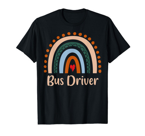Bus Driver Boho Rainbow Back To School Appreciation T-Shirt