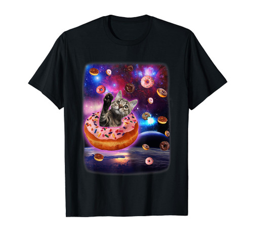 Cute Cat Inside Donut In Space Boy Girl Donut Kitty Galaxy T-Shirt