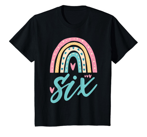 Kids Cute 6th Birthday 6 Six Hearts Rainbow 6 Years Old Bday T-Shirt