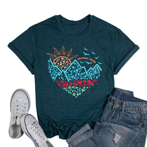 Adventure Awaits Shirt Women Mountains Heartbeat Shirt Nature Hiking Camping Tee Top Green Adventure Awaits Shirt Women Mountains Heartbeat Shirt Nature Hiking Camping Tee Top Green