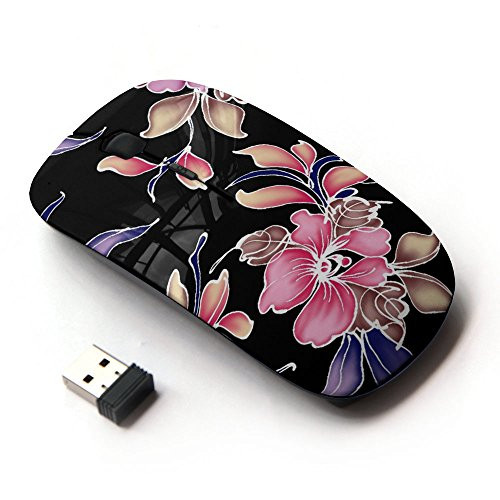 Graphic4You Flower Floral Pattern (Black) Ergonomic Wireless Mouse with Nano Receiver