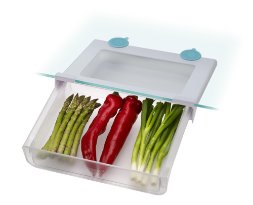 Joseph Joseph FridgeStore Under-Shelf Storage Drawer, Fits Flat and Rim Edged Shelves, Clear/Blue