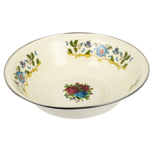 PRETYZOOM Enamel Edge Basin Rice Bowl Home Enamel Washbasin Food Tray Accessories Enamelware Plates Household Soup Server Vintage Soup Bowl Enamel Soup Bowls White Metal Round Bowl