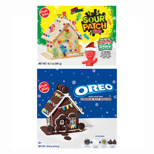 Create-A-Treat OREO and SOUR PATCH KIDS Holiday Cookie House Decorating Kits, 2 Pack Holiday Cookie Decorating Variety