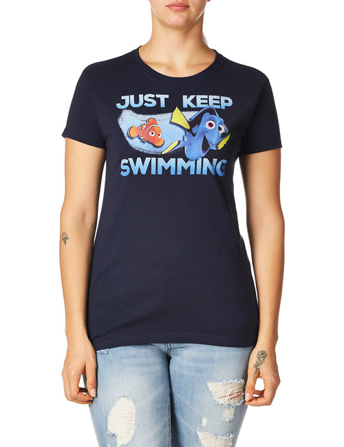 Disney womens Finding Dory Just Keep Swimming Graphic Crew T-shirt T Shirt, Navy, 2X US