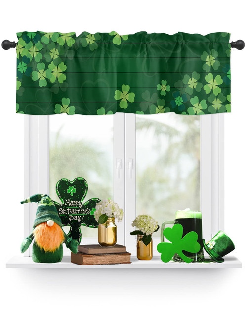 St. Patrick's Day Kitchen Valances for Windows,Green Clover Valance Curtain Rod Pocket Valance,Farm Wood Board Shamrock Short Curtain Windows Treatment for Bedroom Bathroom Laundry Room 42x18in St. Patrick's Day Kitchen Valances for Windows,Green Clover Valance Curtain Rod Pocket Valance,Farm Wood Board Shamrock Short Curtain Windows Treatment for Bedroom Bathroom Laundry Room 42x18in