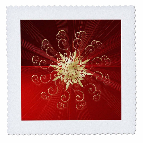 3D Rose Gold Snowflake with Curls On Red Square 12 by 12 Inch Quilt, 12 x 12