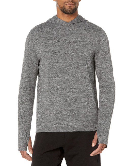 Amazon Essentials Men's Tech Stretch Long-Sleeve Hooded T-Shirt, Grey Space Dye, Medium