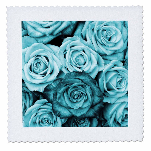 3D Rose Image of Aqua and Turquoise Roses in Close Square 12 by 12 Inch Quilt, 12 x 12
