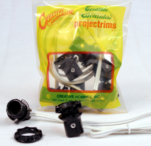 Creative Hobbies LP1970 Phenolic Candelabra (E12) Base Socket with 1.25 Inch Shoulder and Screw Ring, 8 Inch Wire Leads, Wholesale Pack of 6