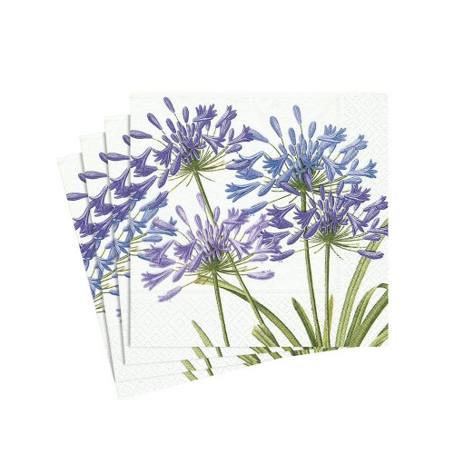 Caspari Agapanthus FLower Paper Cocktail Napkins, Two Packs of 20