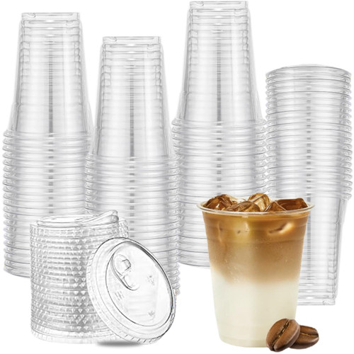 VCKK 12oz 100 PACK Ultra Clear Disposable Plastic Cups with Strawless Lids, Disposable To Go Cups for Iced Coffee, Smoothie, Milkshake, Cold Beverage Drinking Cup - Clear VCKK 12oz 100 PACK Ultra Clear Disposable Plastic Cups with Strawless Lids, Disposable To Go Cups for Iced Coffee, Smoothie, Milkshake, Cold Beverage Drinking Cup - Clear