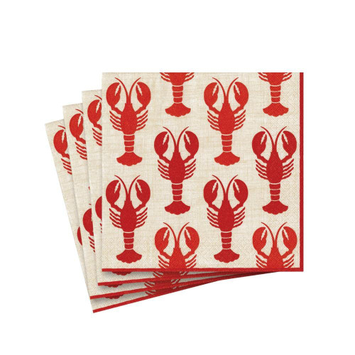 Caspari Lobsters Paper Cocktail Napkins - Two Packs of 20