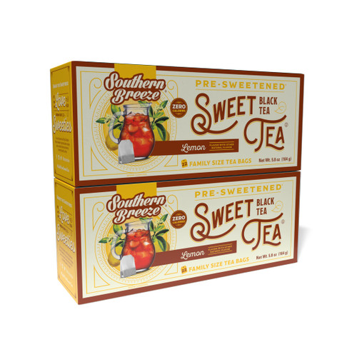Southern Breeze Hot Brew Sweet Tea Lemon Iced Tea with Black Tea and Zero Carbs Zero Sugar, 22 Individually Wrapped Family Size Tea Bags, Pack of 2