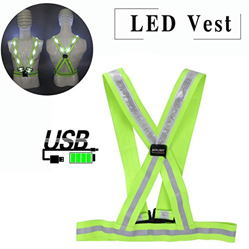 MORLIGHT LED Reflective Vest Adjustable Rechargeable High Visibility Safety Vest Gear for Night Running, Dog Walking, Jogging, Cycling, Motorcycling - White