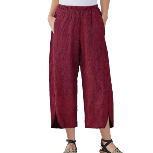 Bblulu Linen Pants for Women Loose Fit,Linen Crop Pants Loose Wide Leg Casual Capri Pants Lightweight Summer Pants Red