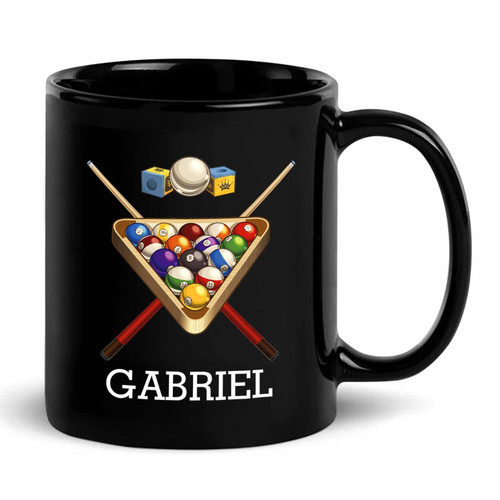 Customized Billiards Coffee Mugs Cups 11 Oz 15 Oz, Personalized Ball Billiards Coffee Cup With Choose Name, Pool Billiards Black Ceramic Mug Gifts For Billiards Lover, Billiard Balls Travel Mug Gift