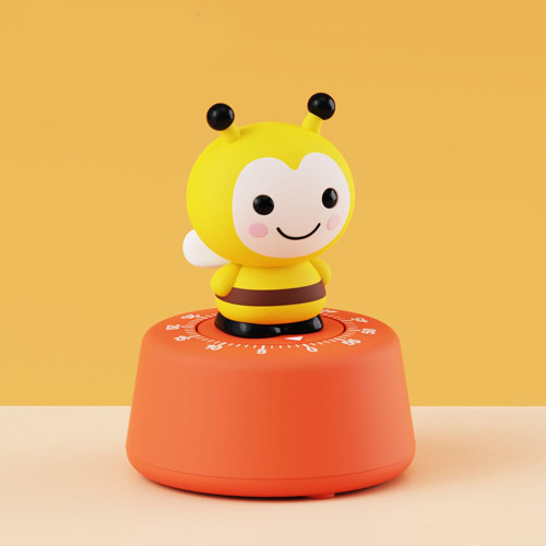 Cartoon Bee Mechanical Timer Kitchen Gadget Cooking Clock Alarm Counters 60 Minutes Manual Timer for Study Dial Time Management (Orange)