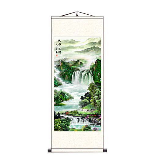 Zzooi Asian Oriental Landscape Mountain Waterfall Painting Wall Art Hanging Painting Scroll