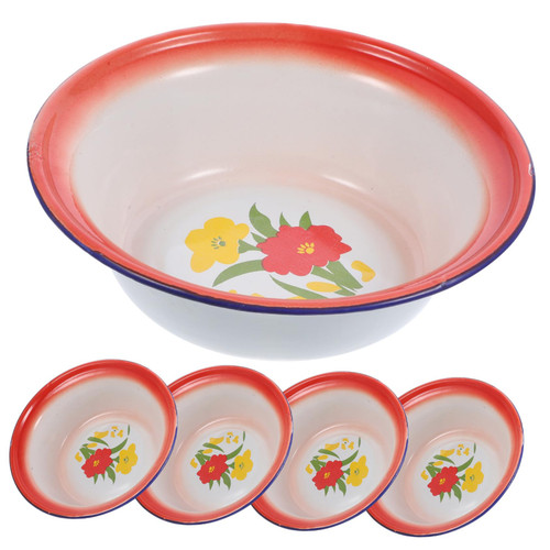 BESTOYARD 5pcs Enamel Bowl Ceramic Soup Pot Salad Serving Bowl Metal Mixing Bowls Cereal Basin Enamel Dinner Bowls Enamel Wash Basin Pasta Dish Enamel Pot Camping Vegetable Pot Household