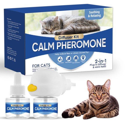 iFuntecky Cat Calming Diffuser - Pheromones Calming Diffuser for Cats Anxiety Relief & Easily Fit in New Environment, 2pcs Vial with Diffuser Head