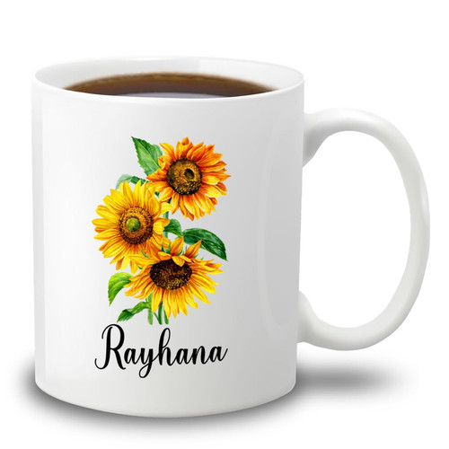 Personalized Sunflower Mug, Custom Name Sunflower Coffee Mug, Unique Flower Ceramic Mug, Novelty Flowers Lovers Pottery Mug, Sunflower Porcelain Mug, Awesome Flowers White Tea Cup 11oz 15oz