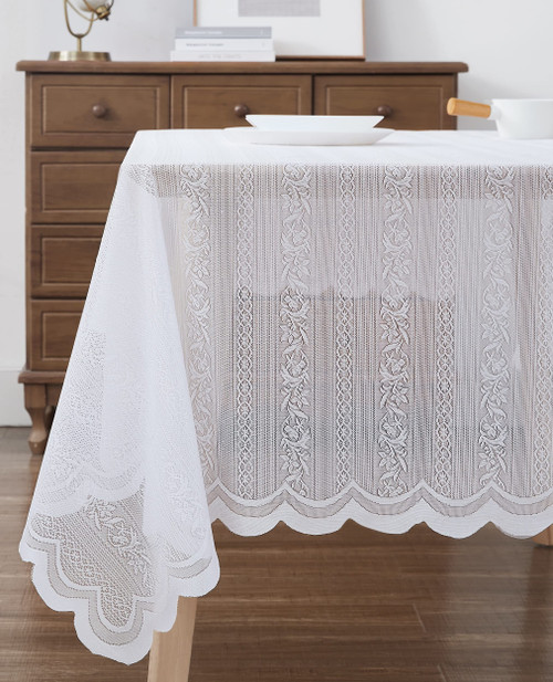 Warm Home Designs Lace Rectangular Tablecloth. White Tablecloth for Rectangle Tables Measures 60 x 84 Inches and Fit 6-8 Guests. Lace Table Cloth for 6 Foot Tables for Vintage Decor. LND White 84"