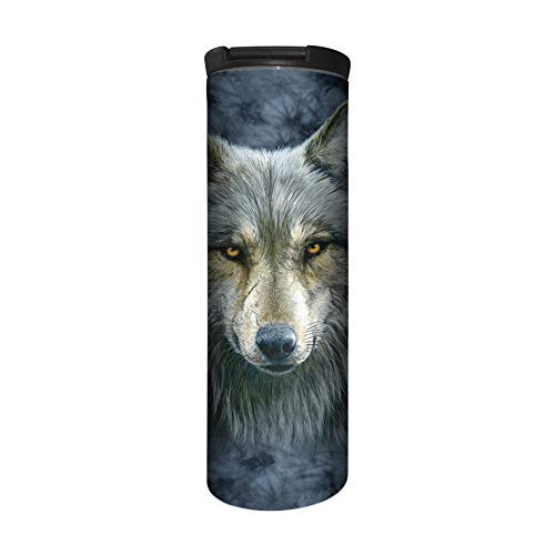 The Mountain Men's Warrior Wolf Barista Travel Coffee Mug, blue, 17 oz