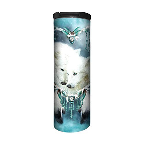 The Mountain Men's Wolf Heart Barista Travel Coffee Mug, blue 17 oz