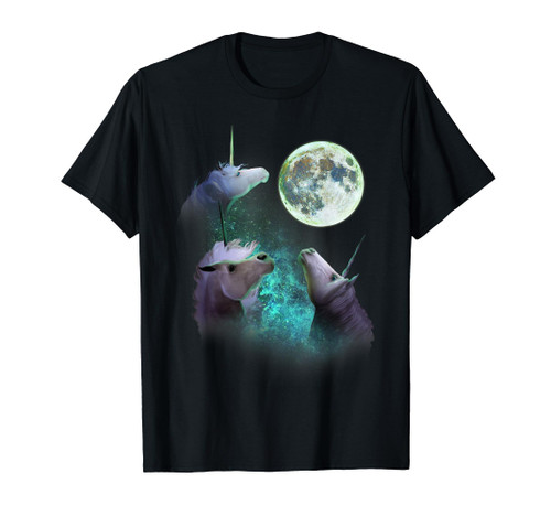 Three Unicorns Howl At Moon 3 Wolfs Wolves Funny Parody T-Shirt