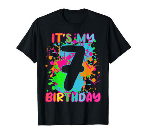 Its My Birthday Shirt 7 years old Boys Girl Rainbow Splashes T-Shirt