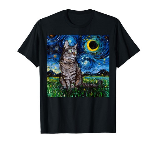 Gray Tabby Tiger Cat Starry Night square version Art by Aja T-Shirt