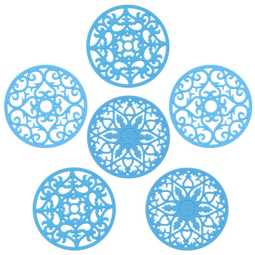 Kalsreui Trivets for Hot Dishes, Silicone Trivet Mat Hot Pads for Kitchen, Blue Kitchen Trivets for Hot Pots and Pans, Silicone Countertop Heat Mat, Tabletop Kitchen Silicone Pot Holder Mat Set of 6