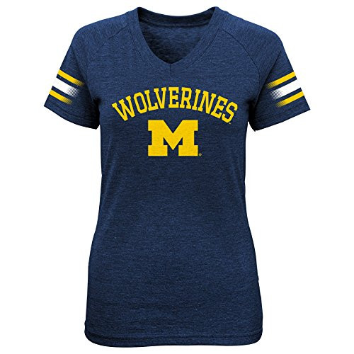 NCAA by Outerstuff NCAA Michigan Wolverines Youth Girls "First Line" Short Sleeve V-Neck Tee, Navy, Youth Large(14)