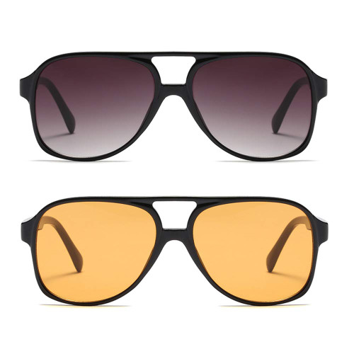 Freckles Mark Vintage Retro 70s Sunglasses for Women Men Classic Large Square Aviator Trendy Glasses (Yellow & Black)