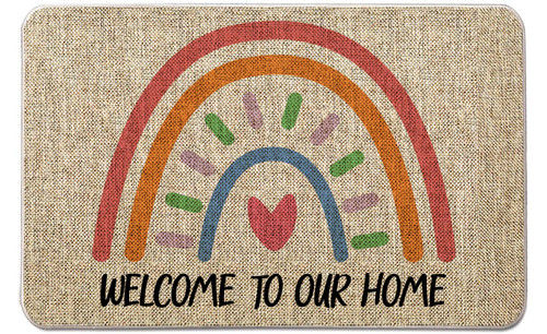 KXO Funny Door Mat Welcome Rainbow Boho Cute Welcome Doormats Welcome to Our Home Entrance Rug Farmhouse Decor Home Kitchen Floor Front Door Mats for Outdoor Indoor