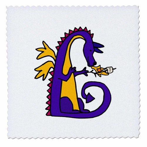 3dRose Funny Cute Colorful Dragon Roasting Marshmallows Camping... - Quilt Squares (qs_353499_10)