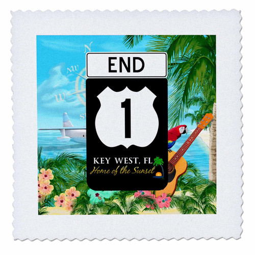 3dRose HWY A1A Sign Key West Florida Beach Design. - Quilt Squares (qs_350668_10)