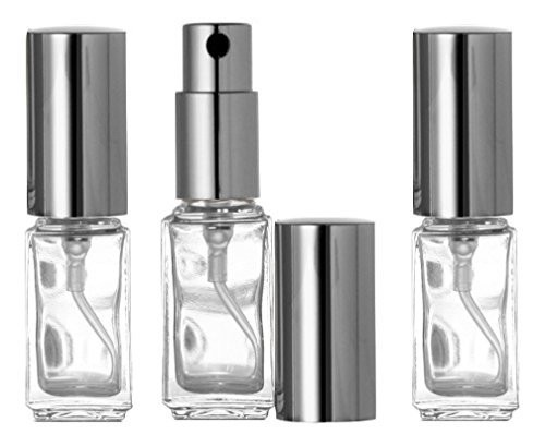 Riverrun Perfume/Cologne Atomizer Empty Refillable Glass Bottle Fine Mist Sprayer 1/6 oz 5ml (Set of 3 - Silver)