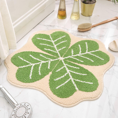 WREWING Cute Bath Rug, Green Leaf Bath Mat for Bathroom, Water Absorbent Non Slip Soft Microfiber Bathtub Mat, Machine Washable Boho Bathroom Rug for Shower Doormat Bedroom 24x24 Inches (Green)