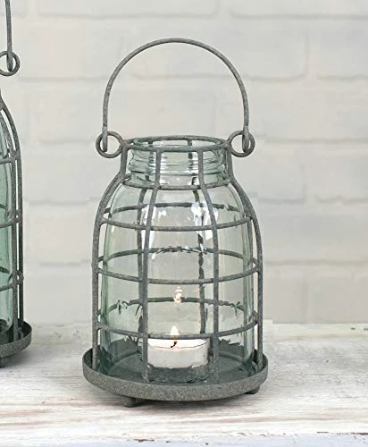 Attractive and Graceful Midget Pint Mason Jar Candle Cage, Candle Holder - Antique Brass Rustic Indoor / Outdoor Candle Lantern for Your Home decor - Holds a Tea Light Candle.