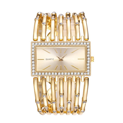 SENRUD Fashion Bracelet Watches for Women Luxury Rectangular Dial Analog Quartz Wrist Watch Gifts for Ladies (Diamond Gold)