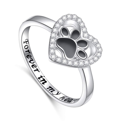 S925 Sterling Silver Jewelry Engraved Forever in my heart Puppy Dog Cat Pet Paw Print Love Heart Ring Size 6# S925 Sterling Silver Jewelry Engraved Forever in my heart Puppy Dog Cat Pet Paw Print Love Heart Ring Size 6#