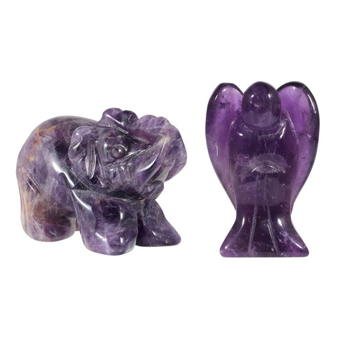 mookaitedecor Carved Amethyst Elephant Crystal & Guardian Angel Figurines Set, Mini Statue Pocket Stone for Healing and Home Decor 1.5 Inch mookaitedecor Carved Amethyst Elephant Crystal & Guardian Angel Figurines Set, Mini Statue Pocket Stone for Healing and Home Decor 1.5 Inch