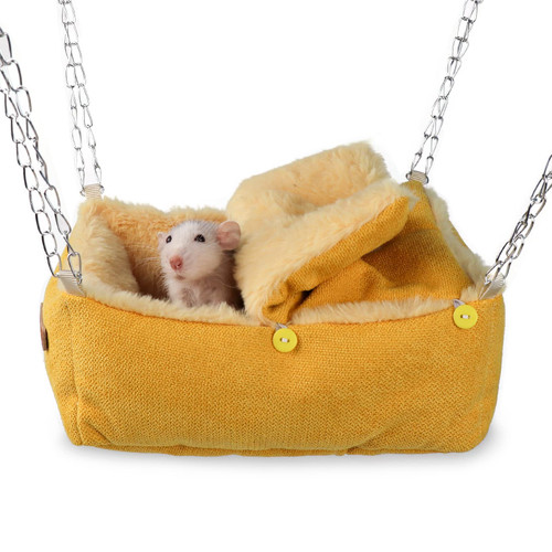 Guinea Pig Hideout, Rat Cage Accessories Hammock Beds, Hamster Warm Sleeping Nest Bed, Guinea Pig Fleece Hideout for Sugar Glider and Other Small Animals (Yellow)
