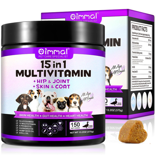 15 in 1 Dog Vitamins Supplements -150PCS-Multifunctional Supplements for Dogs-Glucosamine Chondroitin for Joint Support with Probiotics for Gut & Immune Health and Skin & Heart Health 15 in 1 Dog Vitamins Supplements -150PCS-Multifunctional Supplements for Dogs-Glucosamine Chondroitin for Joint Support with Probiotics for Gut & Immune Health and Skin & Heart Health