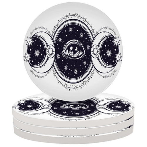 Galaxy Universe Space Moon (2) Coasters for Drinks, Set of 4 Absorbent Round Ceramic Coasters Cork Backing Tabletop Protection Mat for Cold Drinks Wine Mugs Cups Wooden Table Decor