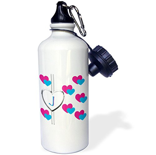 3dRose Fun Colorful Pink and Blue Hearts Pattern Monogram Letter J-Sports Water Bottle, 21oz (wb_215357_1), 21 oz, Multicolor 3dRose Fun Colorful Pink and Blue Hearts Pattern Monogram Letter J-Sports Water Bottle, 21oz (wb_215357_1), 21 oz, Multicolor